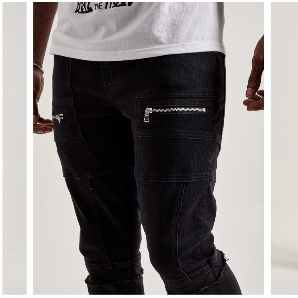 Mens Black Moto Jeans NWT